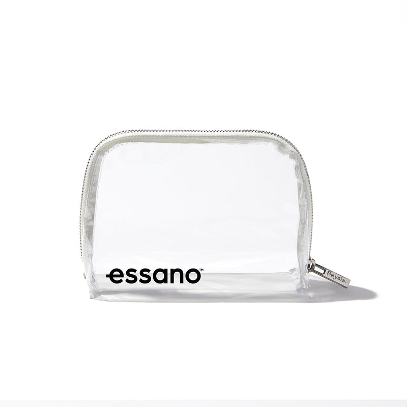 Beysis clear waterproof makeup bag branded with a company logo, front view